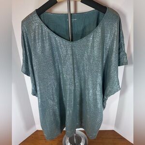 Eileen Fisher Metallic Silver Linen Top Sz XL V-Neck, New, never worn